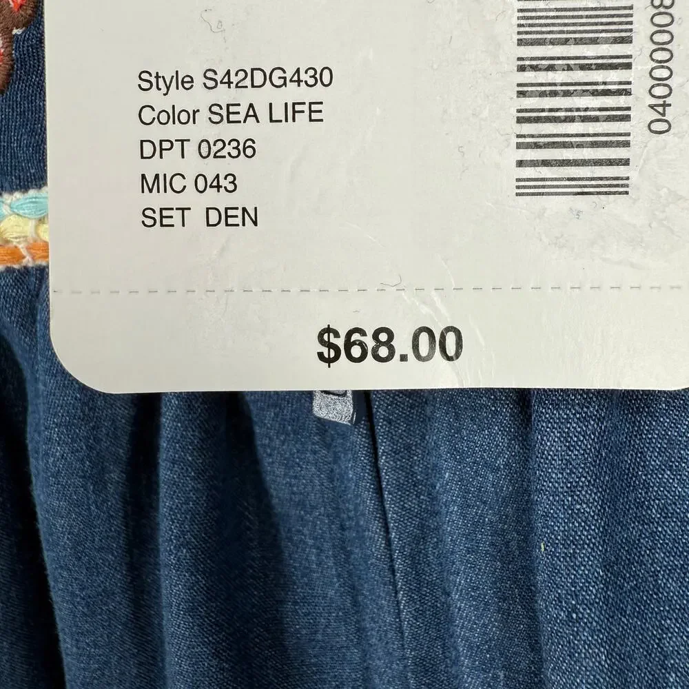 Go Softly Denim Embroidered Turtle Shell Patio Dress Sz XL Sea Life Full Zip - Picture 10 of 10